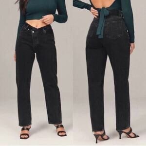 Abercrombie Fitch Curve Love High Rise Dad Jeans Crossover Waist Black NEW 25L